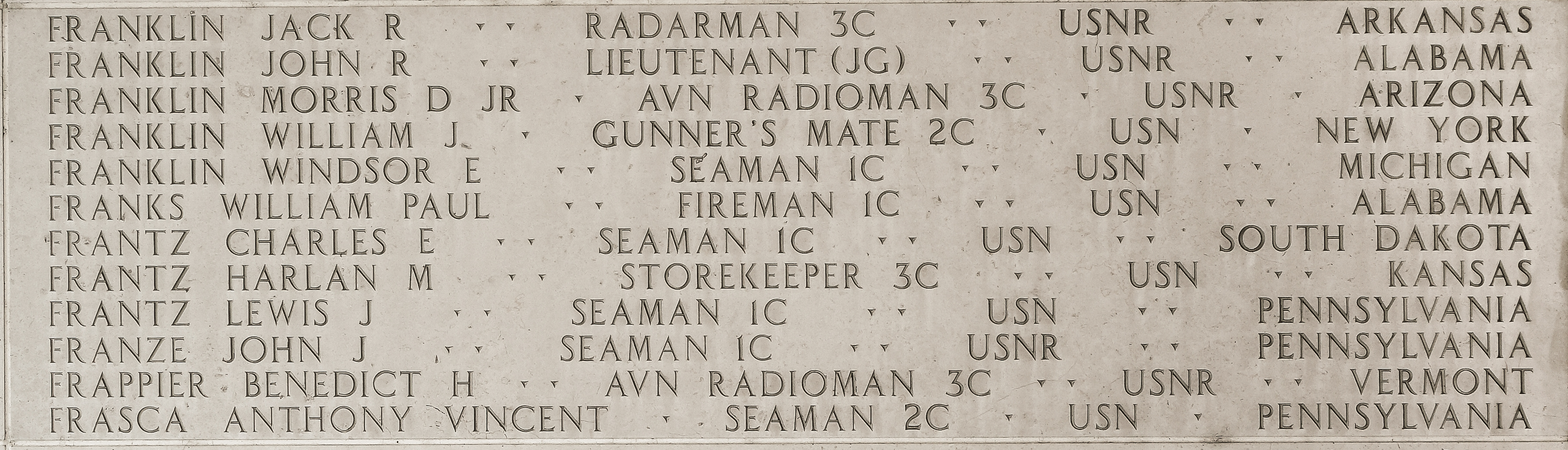 Harlan M. Frantz, Storekeeper Third Class